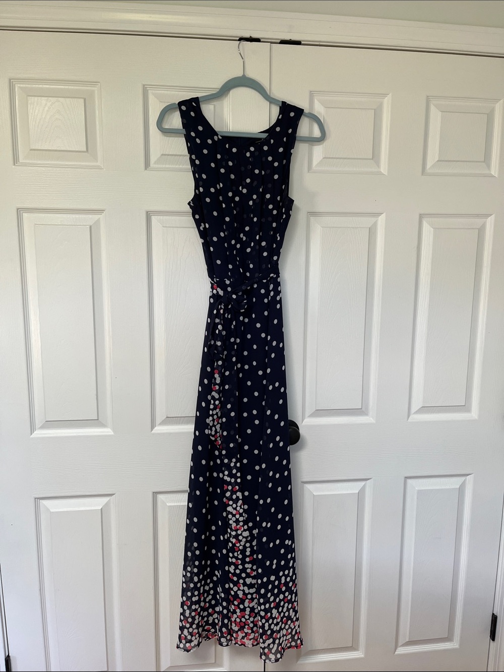 R&K Navy Maxi Dress with White and Pink Dot Border
